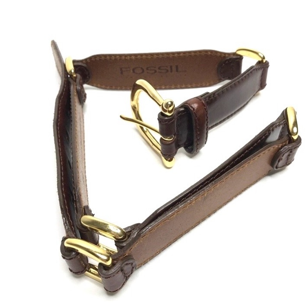 Fossil Brown Leather Brass Link Women's Belt